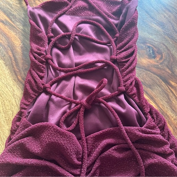 Windsor ruched body con dress midi burgundy wine medium Strappy corset back - Picture 5 of 7
